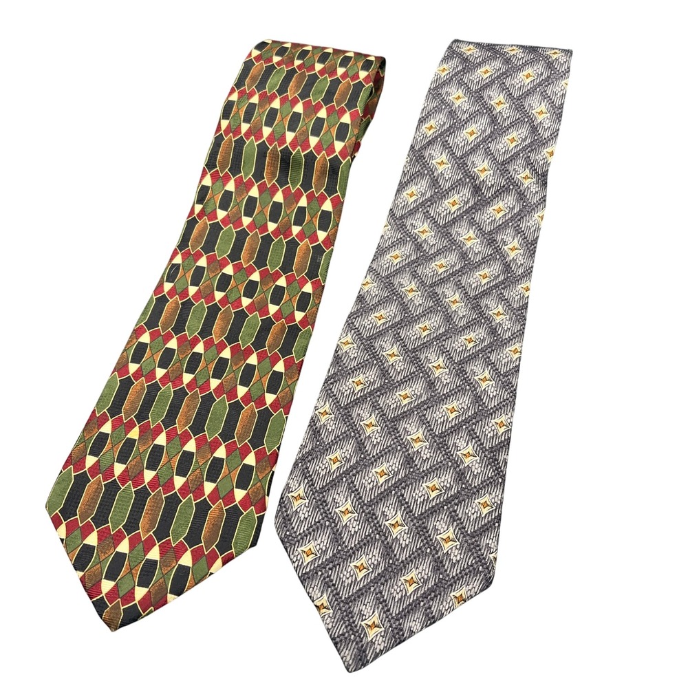 Geoffrey Beene Men's Necktie Set‎ of 2 Geometric Patterned Ties 57" & 58" Italy